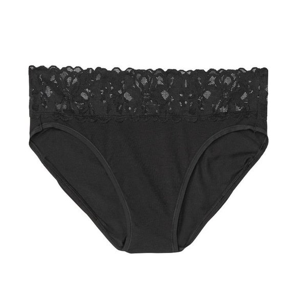 Victoria Secret Lace Waist Cotton High Leg Brief Pantie Super Soft stretch Black - Picture 3 of 6